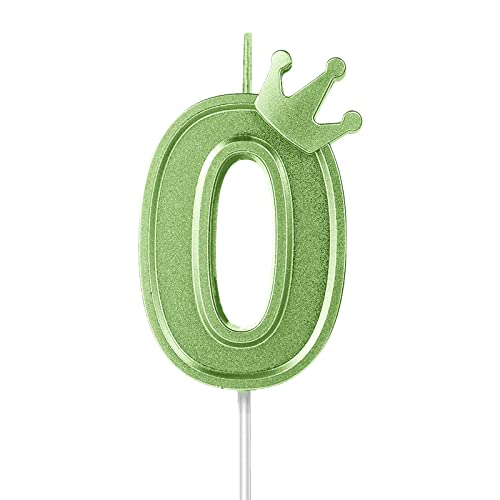 3inch Birthday Number Candle, 3D Candle Cake Topper with Crown Cake Numeral Candles Number Candles for Birthday Anniversary Parties (Green, 0)