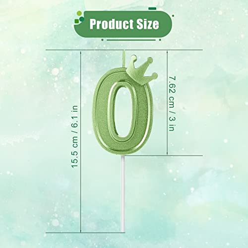 3inch Birthday Number Candle, 3D Candle Cake Topper with Crown Cake Numeral Candles Number Candles for Birthday Anniversary Parties (Green, 0)