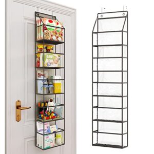 fixwal over the door hanging pantry organizer 5-shelf room organizer with clear plastic pockets behind the door storage organizer large capacity organizer for closet bedroom bathroom (grey)