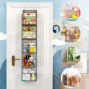 Fixwal Over The Door Hanging Pantry Organizer 5-Shelf Room Organizer with Clear Plastic Pockets Behind The Door Storage Organizer Large Capacity Organizer for Closet Bedroom Bathroom (Grey)