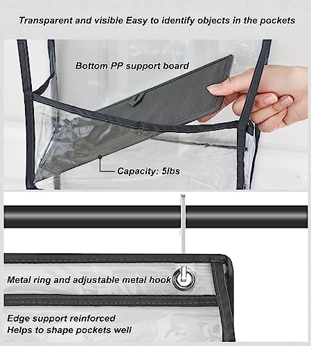 Fixwal Over The Door Hanging Pantry Organizer 5-Shelf Room Organizer with Clear Plastic Pockets Behind The Door Storage Organizer Large Capacity Organizer for Closet Bedroom Bathroom (Grey)