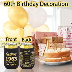 BdayPtion 60th Birthday Decorations for Men Women, Turning 60 Party Decorations, 60 Year Old Bday Party Supplies, Sixty Birthday Present, Back in 1963, Black and Gold Pack of 12 Can Cooler Sleeves