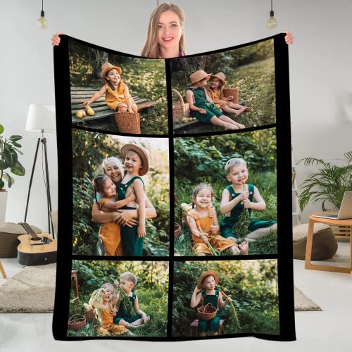 Custom Collage Blanket with Picture Upload Personalized Photo Throw Blanket Gift for Mom Grandma Family Wife Girlfriend (A,29 * 39in 75x100cm)