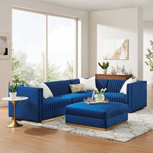 modway sanguine channel tufted performance velvet modular sectional, 5-piece right-facing sofa, navy