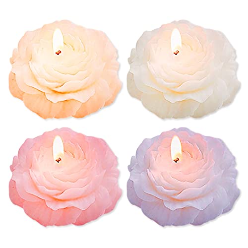 BelugaDesign Peony Rose Candles | Cute Aesthetic Scented Flower Shape Pastel Pink White Purple | Kawaii Soy Wax for Women Gift Set Bundle 4 Pack