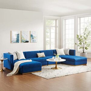 modway sanguine channel tufted performance velvet modular sectional sofa, 6-piece set, navy