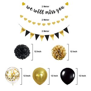 Farewell Party Decorations Supplies Kit, We Will Miss You Going Away Farewell Banner Decoration, Black and Gold Retirement Graduation Going Away Party Gifts Decorations