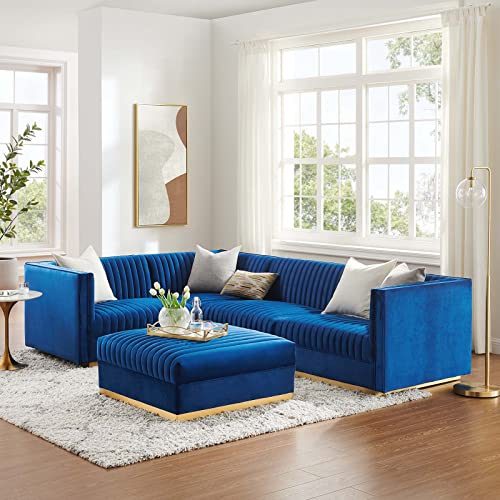 Modway Sanguine Channel Tufted Performance Velvet Modular Sectional, 5-Piece Left-Facing Sofa, Navy