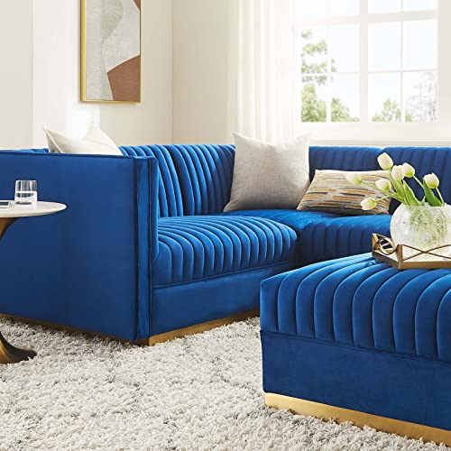 Modway Sanguine Channel Tufted Performance Velvet Modular Sectional, 5-Piece Left-Facing Sofa, Navy