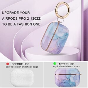 OLEBAND Airpods Pro 2 Case 2022 with Cute Pattern for Women and Girls, Hard Protective Cover for Apple iPods Pro 2nd Generation Case,LED Visible,Watercolor Marble