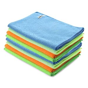 dna motoring tools-00257 cleaning towels car washing microfiber cloth for auto detailing home kitchen, 12x16 inch, yellow, orange, blue, green, pack of 12