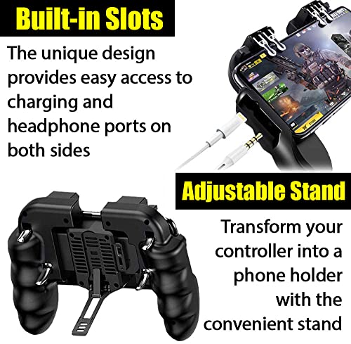 8 in 1 PUBG Mobile Phone Game Controller w/Cooling Fan, Cell Phone Gaming L2R2 L1R1 Triggers gamepad for PUBG/Fortnite/Call of Duty for 4.7-6.5" Android iOS Phone with 6pcs Finger Sleeves