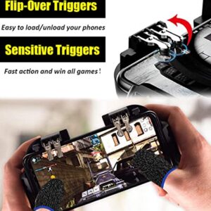 8 in 1 PUBG Mobile Phone Game Controller w/Cooling Fan, Cell Phone Gaming L2R2 L1R1 Triggers gamepad for PUBG/Fortnite/Call of Duty for 4.7-6.5" Android iOS Phone with 6pcs Finger Sleeves