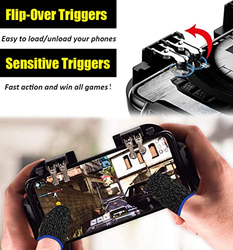 8 in 1 PUBG Mobile Phone Game Controller w/Cooling Fan, Cell Phone Gaming L2R2 L1R1 Triggers gamepad for PUBG/Fortnite/Call of Duty for 4.7-6.5" Android iOS Phone with 6pcs Finger Sleeves