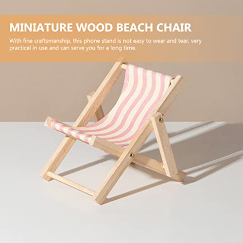 Beavorty Cell Phone Holder Wood and Canvas Beach Deck Chair Desk Stand Display Business Card Holders Bracket Charging Dock Mini Folding Chair Phone Holder for Smartphone Mobile Phone