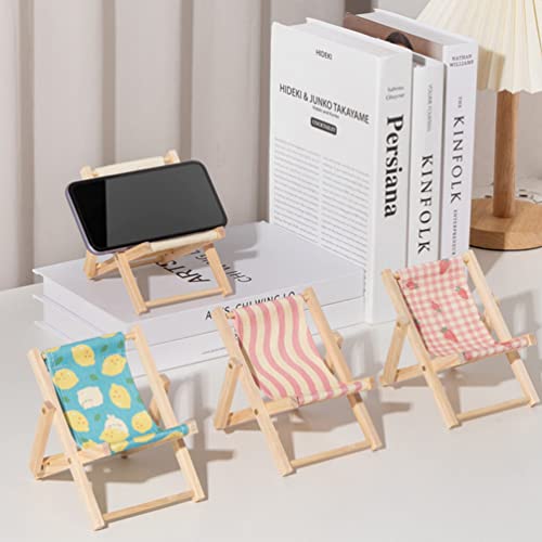 Beavorty Cell Phone Holder Wood and Canvas Beach Deck Chair Desk Stand Display Business Card Holders Bracket Charging Dock Mini Folding Chair Phone Holder for Smartphone Mobile Phone