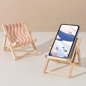 Beavorty Cell Phone Holder Wood and Canvas Beach Deck Chair Desk Stand Display Business Card Holders Bracket Charging Dock Mini Folding Chair Phone Holder for Smartphone Mobile Phone