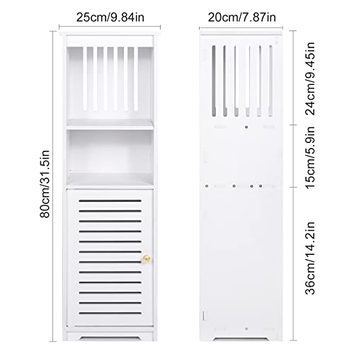 White Bathroom Floor Cabinet, Multi-Purpose Storage Cabinet Unit,Free Standing Bathroom Furniture Cabinet with 1door and 3 Tier Shelf for Living Room,Bedroom,Kitchen,Hallway