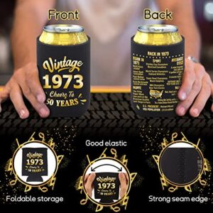 BdayPtion 50th Birthday Decorations for Men Women, 50th Party Decorations, 50 Year Old Bday Party Supplies, Fifty Birthday Present, Black and Gold Pack of 12 Can Cooler Sleeves