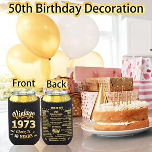 BdayPtion 50th Birthday Decorations for Men Women, 50th Party Decorations, 50 Year Old Bday Party Supplies, Fifty Birthday Present, Black and Gold Pack of 12 Can Cooler Sleeves