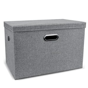 dayard foldable storage boxes with lids linen fabric stackable storage bins organizer containers baskets cube with cover for closet office nursery, grey large (18 x 12 x 12)