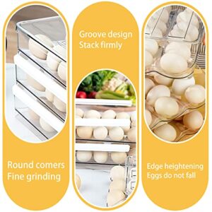 Rubtlamp Clear Egg Holder for Refrigerator，Plastic Rolling Egg Storage Container for Fridge with Lid，3 Drawers Stackable Egg Fresh Storage Box，54 Capacity Egg Storage Bin for Kitchen