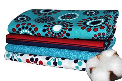 Teal Circles-A 4 Fat Quarters Bundle, 100% Cotton