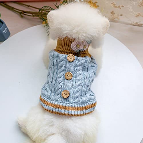 HOUKAI Small Dog Cat Knited Sweater Dog Jumper with Puppy Hoodie Winter Warm Clothes Apparel (Color : Blue, Size : L Code)