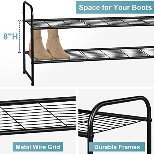 AOODA 28 Large Mesh Pockets Over The Door Shoe Organizer Hanging, 2 Tier Metal Long Shoe Rack for Closet Wide Low Shoe Shelf, 2 Item Bundle