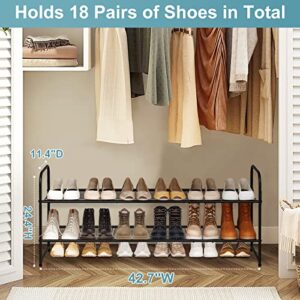 AOODA 28 Large Mesh Pockets Over The Door Shoe Organizer Hanging, 2 Tier Metal Long Shoe Rack for Closet Wide Low Shoe Shelf, 2 Item Bundle