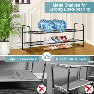 AOODA 28 Large Mesh Pockets Over The Door Shoe Organizer Hanging, 2 Tier Metal Long Shoe Rack for Closet Wide Low Shoe Shelf, 2 Item Bundle