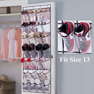 AOODA 28 Large Mesh Pockets Over The Door Shoe Organizer Hanging, 2 Tier Metal Long Shoe Rack for Closet Wide Low Shoe Shelf, 2 Item Bundle