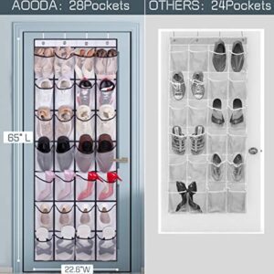 AOODA 28 Large Mesh Pockets Over The Door Shoe Organizer Hanging, 2 Tier Metal Long Shoe Rack for Closet Wide Low Shoe Shelf, 2 Item Bundle