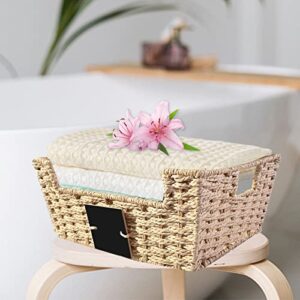 OUTBROS Storage Box Hand-Woven Wicker Storage Baskets, Multipurpose Open-Front Bin, Shelf Nesting Baskets, Desktop Makeup Organizer Container with Built-In Carry Handles, Paper Rope, Natural