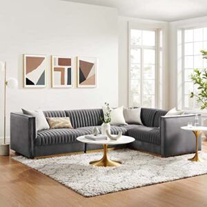 modway sanguine channel tufted performance velvet modular sectional, 4-piece right-facing sofa, grey