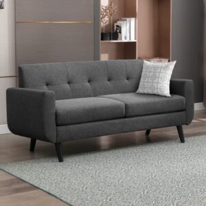 zafly 68" futon sofa modern love seat sofa button tufted upholstered loveseat couch furniture with 5.9" upholstered cushion for living room bedroom office apartment, 2-seat (dark gray)
