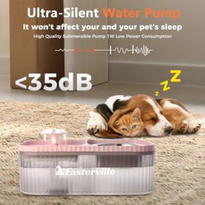 Easterville Cat Water Fountain, Ultra Quiet Water Fountain for Cats Inside with 3 Filters, Pet Water Fountain, 3L/101oz Automatic Cat Fountain Cat Water Dispenser & Stainless Steel Bowl