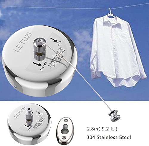 Retractable Clothesline * 2 Pcs, 304 Stainless Steel Clothing Line Dryer with Adjustable Rope String, 9.2 Feets Clothes Line for Hanging Drying Indoor Room Bathroom Laundry Outdoor Travel(Double)