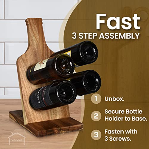 BELLEMARK Countertop Wine Rack - Compact & Stylish Design for Wine Lovers - 4 Bottle Wine Racks Countertop, Wine Rack Table, Small Wine Rack, and Counter Wine Rack