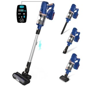 umlo cordless vacuum cleaner, stick vacuum with 300w 28kpa powerful suction, rechargeable battery vacuum, up to 60mins runtime, 8 in 1 led lightweight vacuum for pet hair carpet hard floor, v111 plus