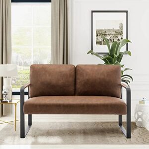 haobo home loveseat couch bench settee for living room, upholstered small sofa couch pu leather banquette lounge bench for dining room bedroom funiture-brown