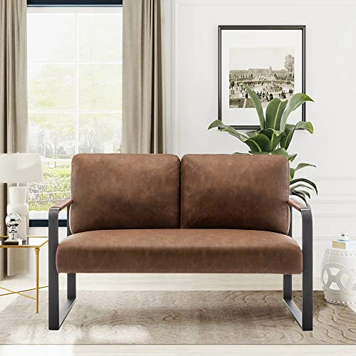 HAOBO HOME Loveseat Couch Bench Settee for Living Room, Upholstered Small Sofa Couch PU Leather Banquette Lounge Bench for Dining Room Bedroom Funiture-Brown