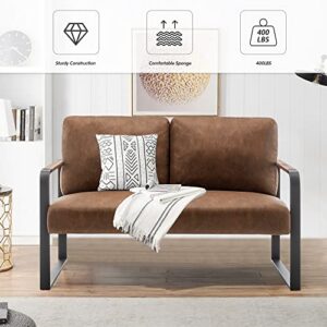 HAOBO HOME Loveseat Couch Bench Settee for Living Room, Upholstered Small Sofa Couch PU Leather Banquette Lounge Bench for Dining Room Bedroom Funiture-Brown