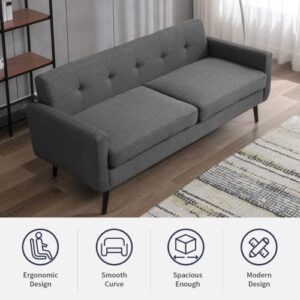 ZAFLY 80inches Loveseat Sofa Couch,Futon Sofa Modern Button Tufted Upholstered Couch Furniture with 5.9" Upholstered Cushion for Living Room Bedroom Office Apartment (Dark Gray)