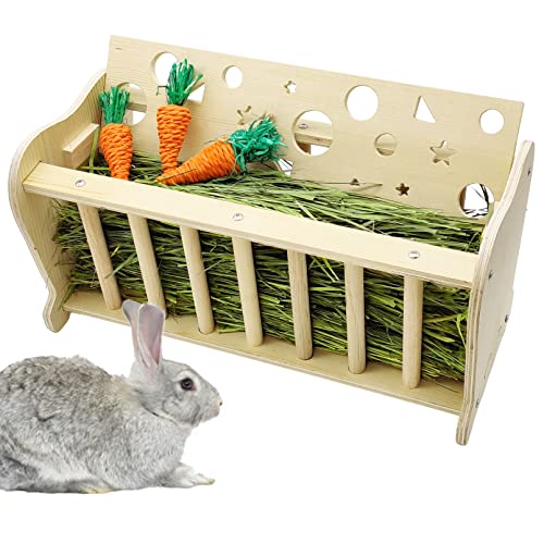 Hamiledyi Rabbit Hay Feeder Rack Large Size Wooden Holder Guinea Pig Hay Feeder Starry Sky Bunny Food Feeding Manger No Clutter Hamsters Grass Dispenser for Rabbits Guinea Pigs Bunnys Chinchilla