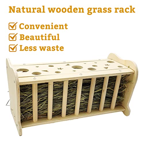 Hamiledyi Rabbit Hay Feeder Rack Large Size Wooden Holder Guinea Pig Hay Feeder Starry Sky Bunny Food Feeding Manger No Clutter Hamsters Grass Dispenser for Rabbits Guinea Pigs Bunnys Chinchilla