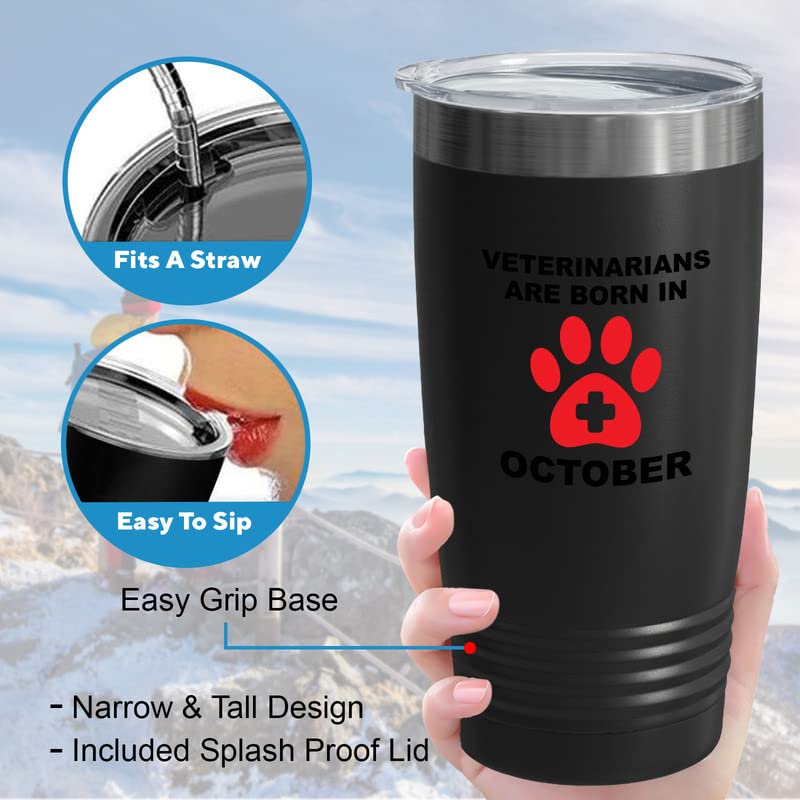 Veterinarian Black Viking Tumbler 20oz - Veterinarians Are Born In October - Birthday Veterinary Tech Zoology Clinical Doctor Nurse Cat Pet