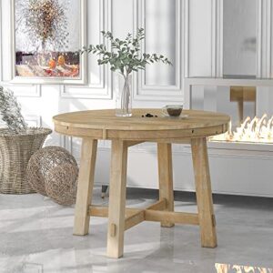 merax dining table set for 4, wooden round extendable dining table with 16" leaf, kitchen table and chairs for kitchen room, living room(natural wood wash)