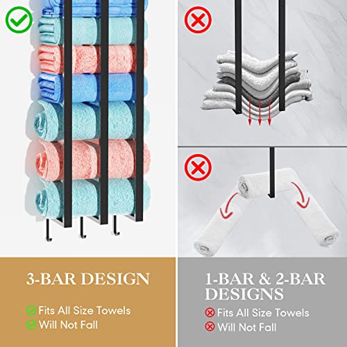 Towel Racks for Bathroom, Bathroom Towel-Rack, Nonkky New Upgrade 3 Bar Bathroom Towel Holder, Wall Towel Rack for Rolled Towels, Towel Rack Wall Mounted for Small Space Bathroom Towel Storage, Black