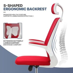 MoNiBloom Ergonomic Office Desk Chair Swivel Breathable Mesh Computer Chairs with Headrest and Lumbar Support, 95°-125° Adjustable High Back Chair, 250 LBS Capacity, Red